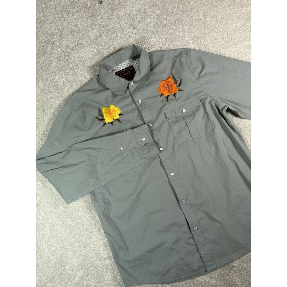 Howler Brothers Bros Pearl Snap Shirt Mens M Sage Green Hibiscus Gaucho Western